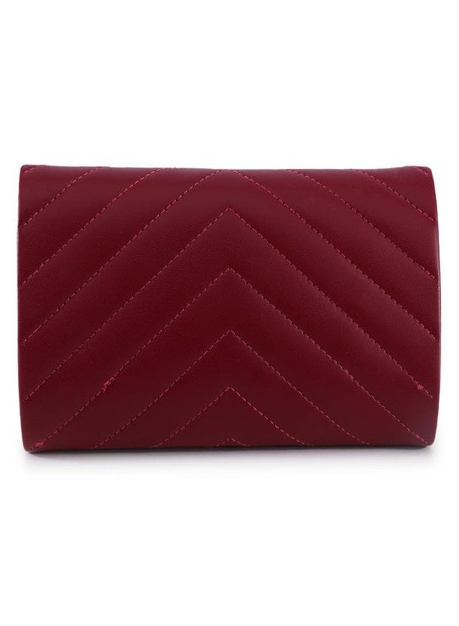 ZEVORA Women's Framed Foldover Clutch | Detachable Chain Sling Strap | Ladies Purse Wallet 05A Maroon (24X12 CM) - Image 5